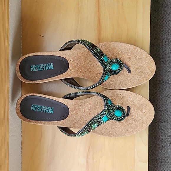 Like new - Women's Kenneth Cole Beaded Wedge Sandals - Picture 6 of 8